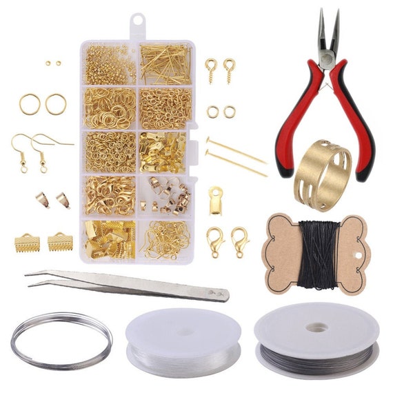 Jewelry Making Supplies Kit Jewelry Findings Starter Kit Gold Beads With  Pliers Wire Hooks Head Pins Jump Rings 