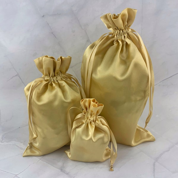 1pcs Gold Satin Drawstring Bags - Gift Bags - Favor Bags - Gift Pouch