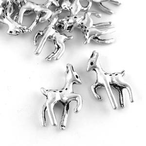 10 Antique Silver Deer Charms: Miniature Fawn Pendants (22mm)