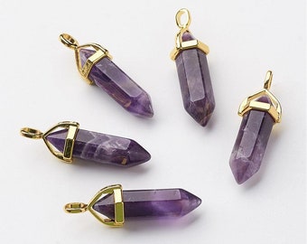 Amethyst Point Pendant: Gold Plated Crystal Pendulum (37-40mm)