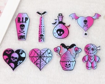 Pastel Goth Valentine Resin Charms - Creepy Cute Set, 8pcs