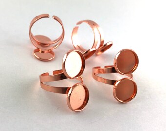Rose Gold Ring Blanks: Adjustable Double Bezel Base (12mm) - 10pcs