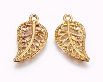50 Charms de Hoja de Oro: Colgantes Botánicos de Filigrana (18 mm)
