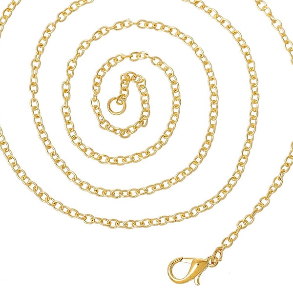 12pcs 18 Inch Gold Plated Necklace Chain - Necklace Wholesale Lot Bulk Chain - 3mm x 2mm - Bulk Lot Gold Plated Necklace Findings Chains