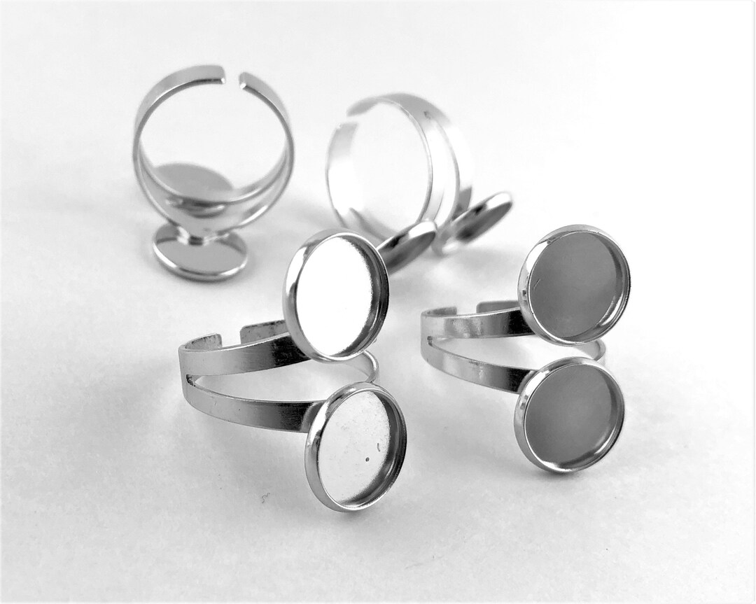 4pcs Silver Double Bezel Ring Base: Adjustable DIY Jewelry (12mm) - Etsy