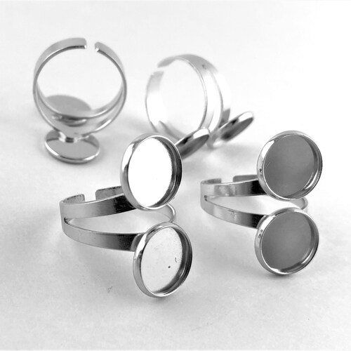 4pcs Silver Double Ring Base 12mm Bezel Tray Setting Etsy
