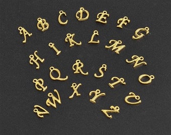 10 Stück Gold Charm - Alphabet Anhänger Bead - Gold Alphabet Bead - Anfangs Charm - Gold Buchstaben Charms - Großhandel Charm Versorgung