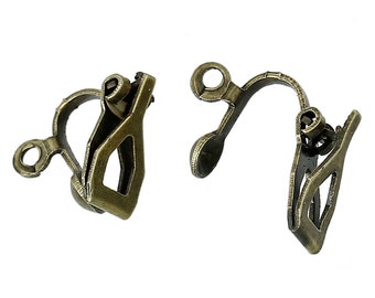 50pcs Wholesale Clip On Earring Bases -  Finding Brass Antique Bronze Clipon - Clip on Converter Dangle Earring Hook Findings