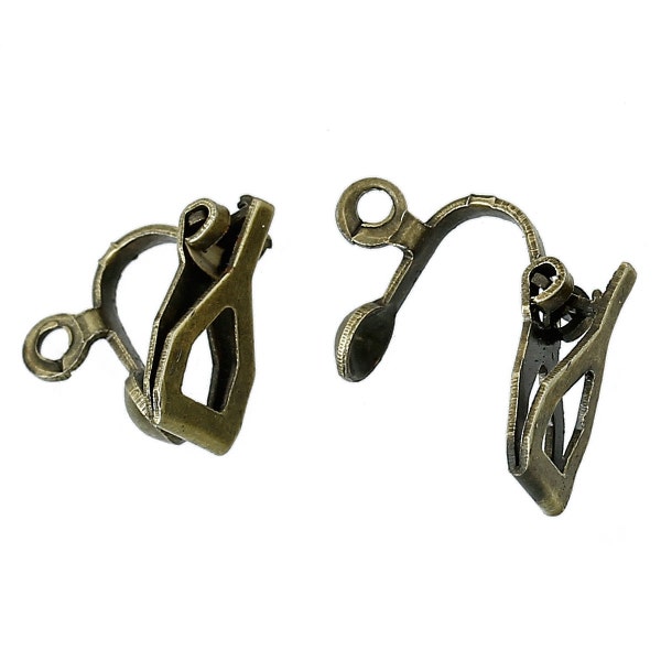 50pcs Wholesale Clip On Earring Bases -  Finding Brass Antique Bronze Clipon - Clip on Converter Dangle Earring Hook Findings