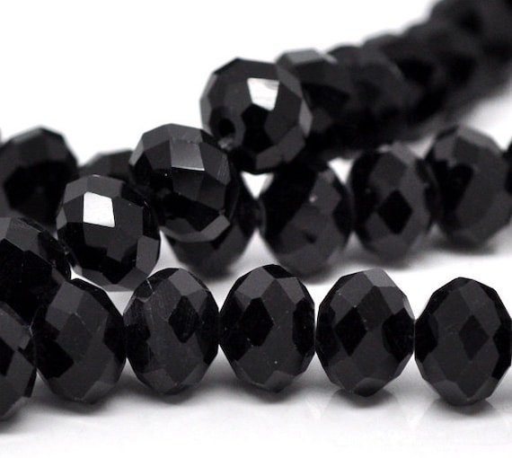 90pcs 8mm Jet Black Crystal Beads Black Glass Rondelle Beads 8mm Black  Beads black Oval Beads Faceted 8x6mm Beads jewelry Supply 