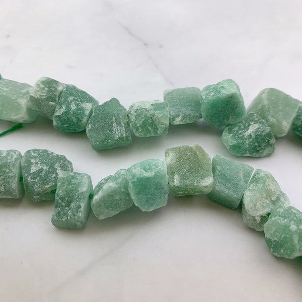 4pcs/20pcs Raw Aventurine Beads - Natural Gemstone Beads - Green Nugget Crystal Rocks - Rough Center Drilled Strand