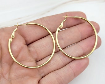 Anneaux de boucles d'oreilles en or : accessoires pour bijoux DIY en acier inoxydable (40 mm, 2 pièces)