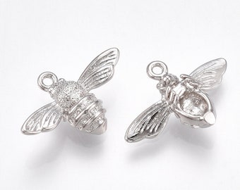 4pcs Small Platinum Plated Bee Charms - Flutter Bee Charms - Bug Charms - Honeybee Charms - Small Charms - Silver Bees