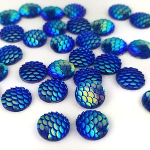 50pcs Royal Blue Green 12mm Cabochons - DIY Mermaid Costume Circle Round Mermaid Scales Round Flat Back Jewelry Makeup Supplies