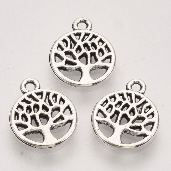 50pcs Silver Tree Charms - Tree of Life Charms - Family Tree Charms - Tree Pendants - Plant Charms - Nature Charms