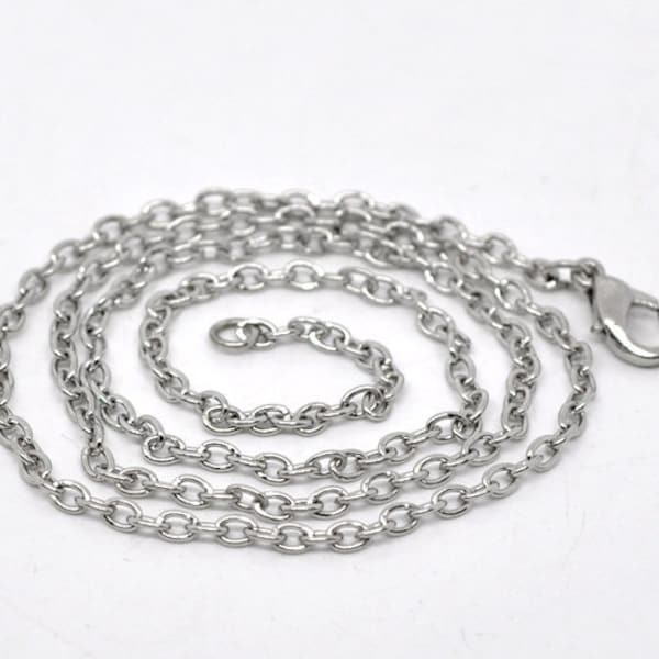 12pcs 24inch Antique Silver Chain Necklace Wholesale Necklaces Link Chain 3mm x 2mm - Bulk Lot Antique Silver Necklace Chains - Findings