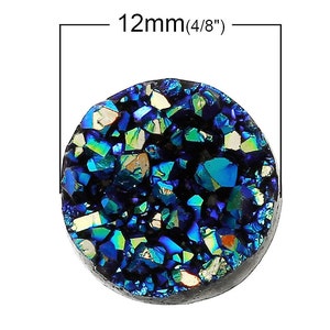 25pcs Dark Blue Resin Druzy Cabochon Wholesale Cabochon 12mm Green Blue Gemstone Round Druzy Drusy Faux Geode Druzy image 2