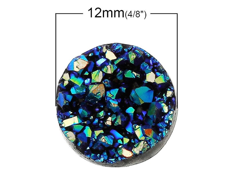 25pcs Dark Blue Resin Druzy Cabochon Wholesale Cabochon 12mm Green Blue Gemstone Round Druzy Drusy Faux Geode Druzy image 2