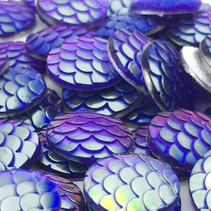 25 cabochons écailles violets - Écailles rondes à dos plat de 12 mm - Grossistes en bijoux - Perles de sirène - Fish Dragon Supply Fantasy