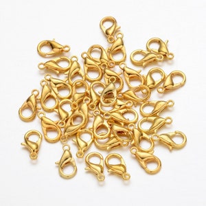 50pcs Gold Lobster Clasps: 12mm Jewelry Fastener Clips