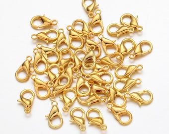 50pcs 12mm Gold Lobster Clasp - Bracelet Clasp - Lobster Claw - Jewelry Clasp - Jewelry Fastener Clip