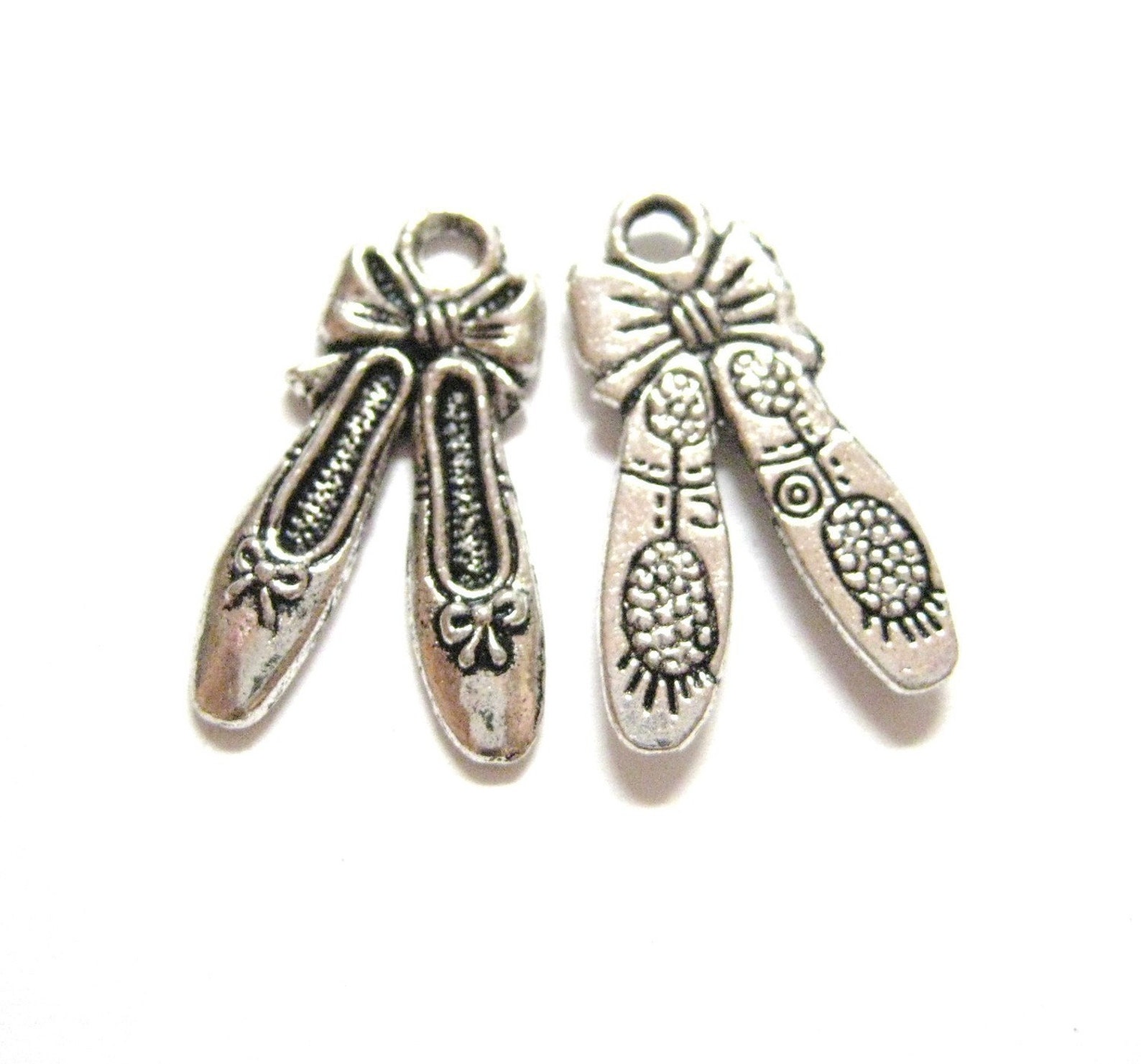 10pcs silver ballet shoe charm oxidized dance pendant ballet toe shoe pointe beads - nickel free flat diy embellishment