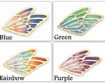 5pcs Rainbow Butterfly Wing Charms Butterfly Charm Gold Foil Colorful Fabric Butterfly Pendant Tiny Fairy Wing Mixed Media Purple Green Blue