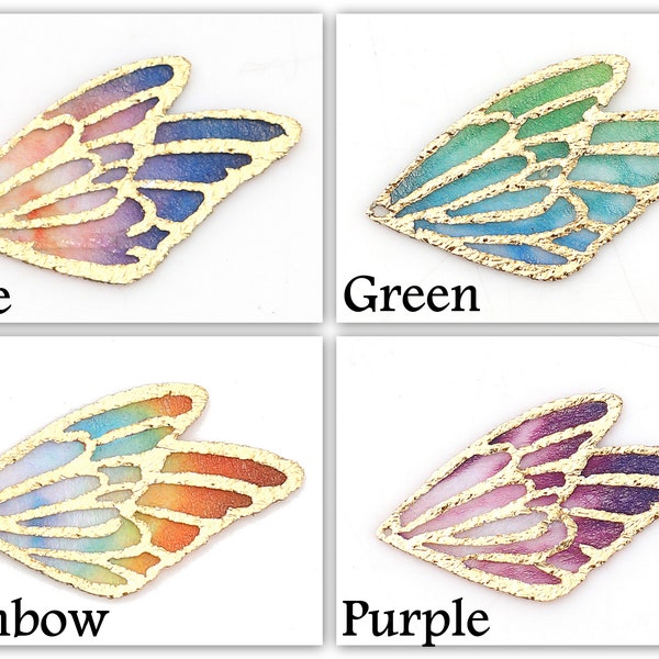 5pcs Rainbow Butterfly Wing Charms Butterfly Charm Gold Foil Colorful Fabric Butterfly Pendant Tiny Fairy Wing Mixed Media Purple Green Blue