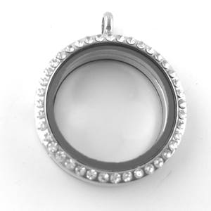 Silver Rhinestone Floating Locket Pendant: Glass Terrarium (30mm)