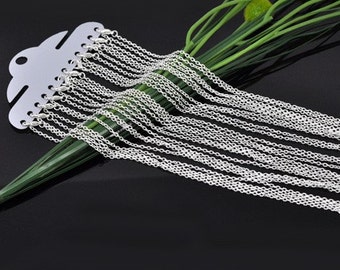 12pcs 24inch Silver Necklace Chains - Silver Plated Chain Necklace - 3mm x 2mm Lobster Clasp Jewelry Findings - Wholesale Bulk Lot Chain