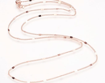 Rose Gold Satellite Chain Necklace: 18 Inch Curb Chain (2mm x .7mm)