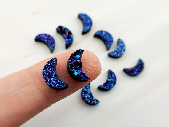 2pcs Small Moon Beads Druzy Resin Beads Rainbow Moon Tiny Moons Colorful Beads Etsy