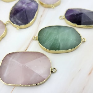 1pcs Oval Gemstone Connectors - Green Aventurine Amethyst Rose Quartz - Natural Gemstone - Oval Pendant