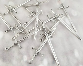 10pcs Long Sword Charms - Sword Cabochons Tiny Miniature Metal Swords