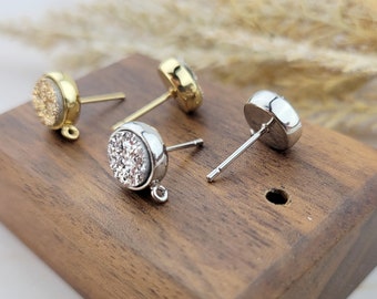Druzy Earring Studs: Plated Brass Round Post, DIY Findings (2pcs)