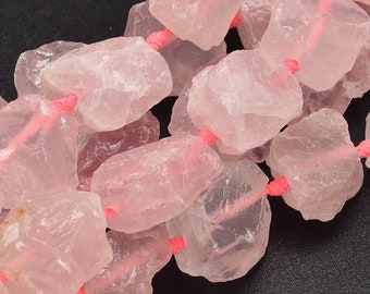 2 Stück / 16 Stück natürliche Rosenquarz Perlen - Edelstein Perlen - Pink Nugget Crystal Rocks - Echter roher rauer natürlicher Mittelpunkt gebohrter Strang