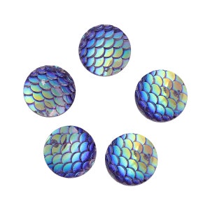 50pcs Dark Blue Green 12mm Cabochons - DIY Mermaid Costume Circle Round Mermaid Scales Round Flat Back Jewelry Makeup Supplies