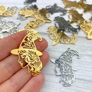 4pcs Laser Cut Stainless Steel Witch Charm: Halloween Jewelry Supplies