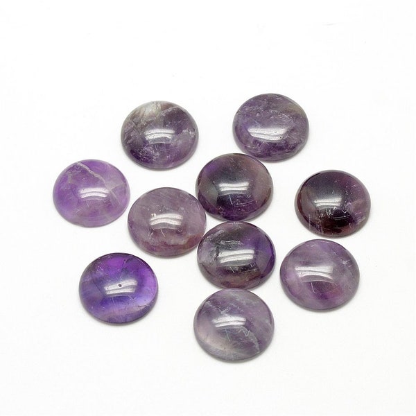 10pcs 12mm Natural Amethyst Cabochons - 12mm Cabochons - Purple Cabochons - Round Circle Half Dome - Gemstone Cabochons