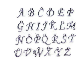 10pcs Silver Alphabet Charm Pendants – Initial Letter Beads