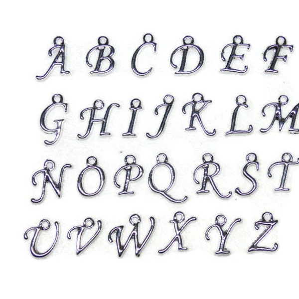 10pcs Silver Charm - Alphabet Pendant Bead -Silver Alphabet Bead - Initial Charm - Silver Letter Charms - Wholesale Charm Supply