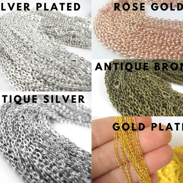 60pcs 18 inchBronze or Silver Necklace Chains - Silver Chains Bulk Necklace Chains - Wholesale Necklace Chains - Gold Plated Necklace Chains