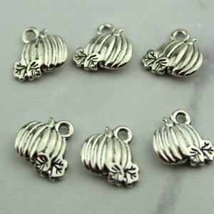 50 Antique Silver Pumpkin Charms: Halloween Fall Jewelry Pendants image 2