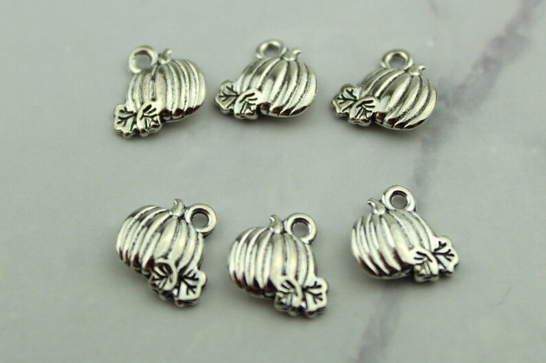 50 Antique Silver Pumpkin Charms: Halloween Fall Jewelry Pendants image 2