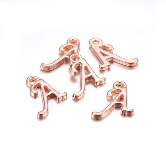 Alphabet Charm Pendant Rose Gold Letter Charm Initial Charm Fancy Font  12-17mm YOU PICK 1 Piece 