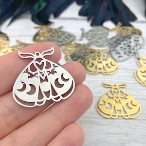 4pcs Luna Moth Pendant - Wicca Pagan Pendant - Bug Charm - Moon Phase Charm