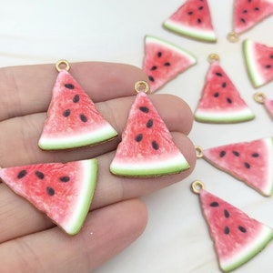 12pcs Watermelon Charm - Metal Watermelon Pendant - Summer Charms - Watermelon Slice - Fruit Charms