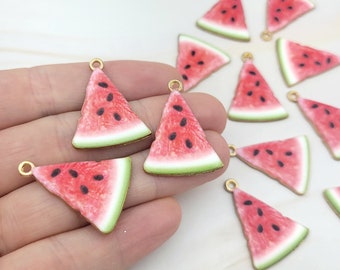 12pcs Watermelon Charm - Metal Watermelon Pendant - Summer Charms - Watermelon Slice - Fruit Charms