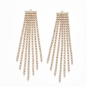 Gold Rhinestone Fringe: 18K Gold Plated Tassels, Earring Supplies (2pcs)