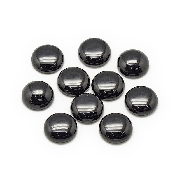 10pcs 12mm Hematite Cabochons - 12mm Cabochons - Black Cabochons - Round Circle Half Dome - Gemstone Cabochons